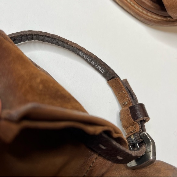 NEW A.S.98 Cognac Brown Distressed Leather Slouchy Strap Western Sandals Heels - Picture 9 of 14